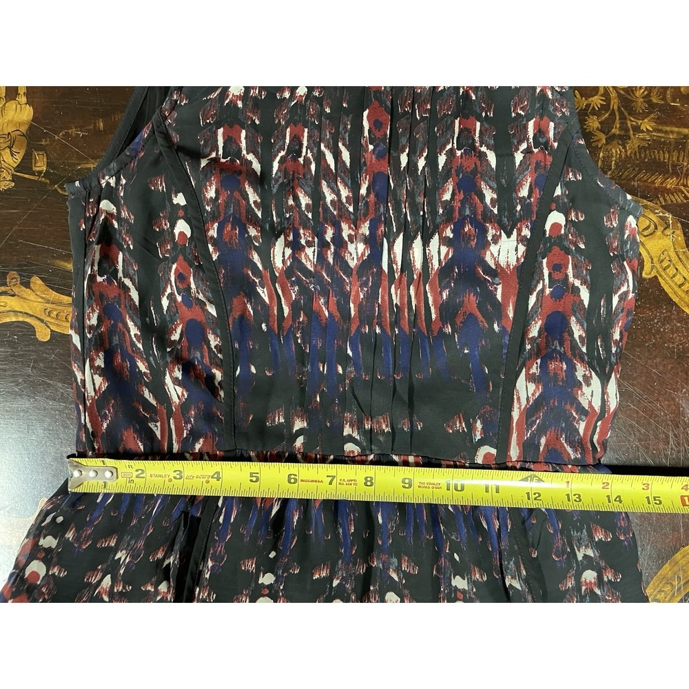 H & M Red Blue Black Lace Ikat Sleeveless Maxi Dress Pleats Slits Boho Artsy 2 - Picture 9 of 11